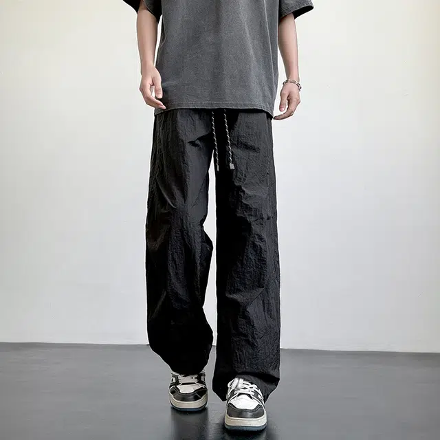 协协乐 夏季薄款冰丝凉感透气宽松阔腿拖地裤百搭运动设计感美式高街长裤休闲裤 男款