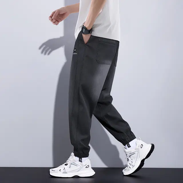 协协乐 夏季薄款哈伦工装潮牌美式运动束脚九分裤牛仔裤 男款