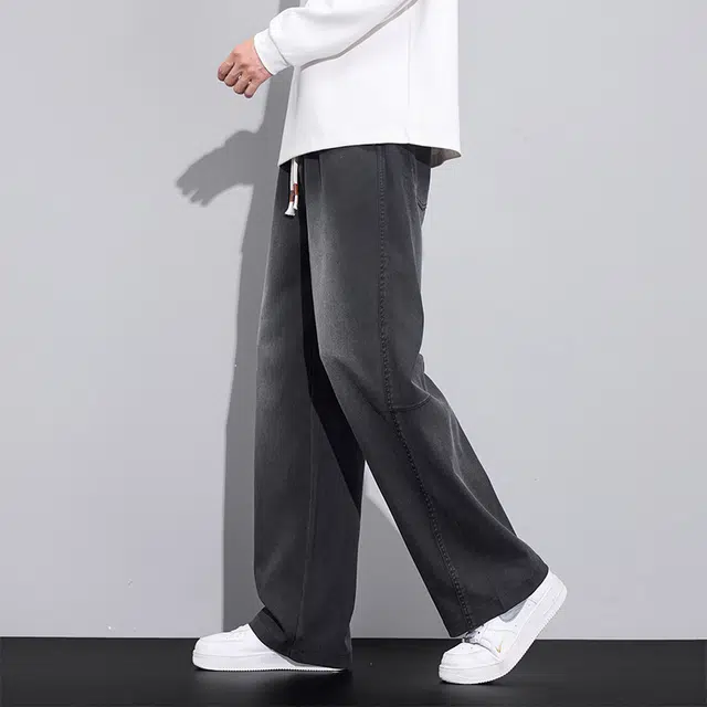 协协乐 美式复古做旧水洗高街机能风春秋季潮牌宽松直筒阔腿拖地裤青少年弹力抽绳百搭休闲运动长裤牛仔裤 男款