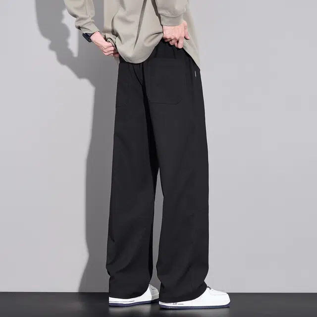 协协乐 山系户外纯色美式潮牌春秋季宽松直筒阔腿拖地裤高街风青少年痞帅弹力抽绳百搭运动长裤休闲裤 男款