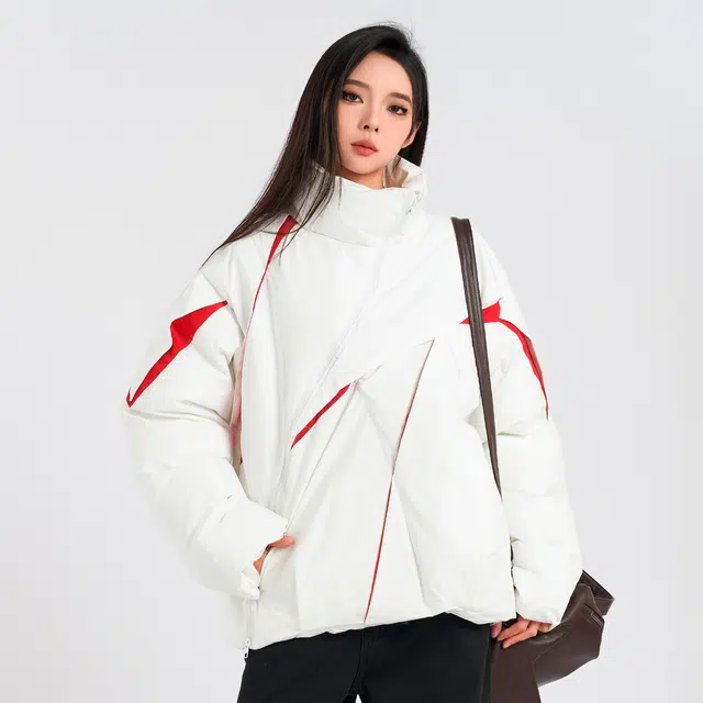 费尔岛上的猫 美式小众设计感秋冬加厚拼色外套棉服 男女同款