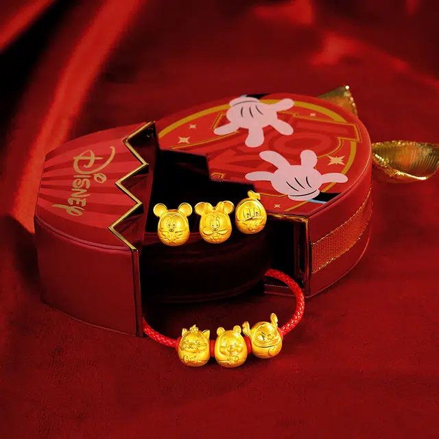 周大福 迪士尼系列快乐唐老鸭新生蛋转运珠手绳 赠红绳 足金 一口价 黄金手链 男女同款情侣款