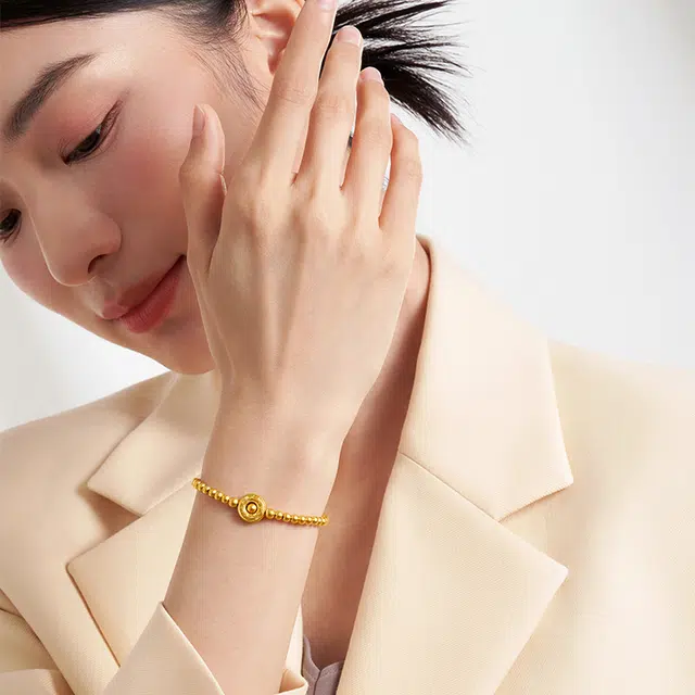 周大福 经典传承系列寓意圆圆满满实心黄金 足金 计价金 手链 女款 赠专属首饰盒