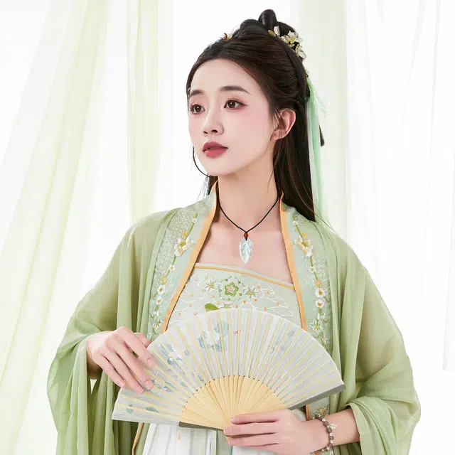 唐之饰 （新年圣诞礼）金枝玉叶玉新中式森系百搭高级感小众精致优雅配饰#好运 岫玉（蛇纹石玉） 项链 男女同款情侣款