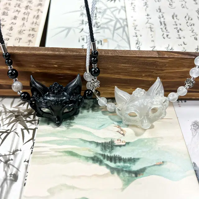 唐之饰 高品质 灵狐面具新中式国潮原创设计狐仙小众吊坠立体雕刻招财纳福护身 岫玉（蛇纹石玉） 项链 男女同款情侣款