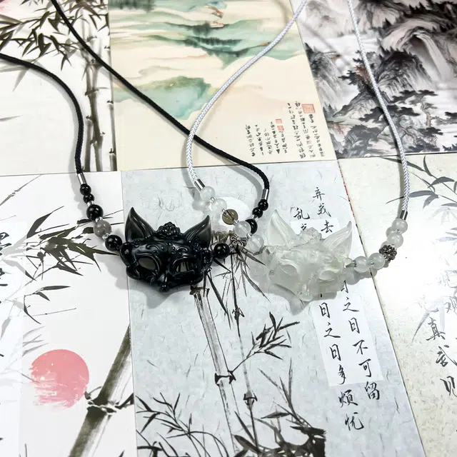 唐之饰 高品质 灵狐面具新中式国潮原创设计狐仙小众吊坠立体雕刻招财纳福护身 岫玉（蛇纹石玉） 项链 男女同款情侣款