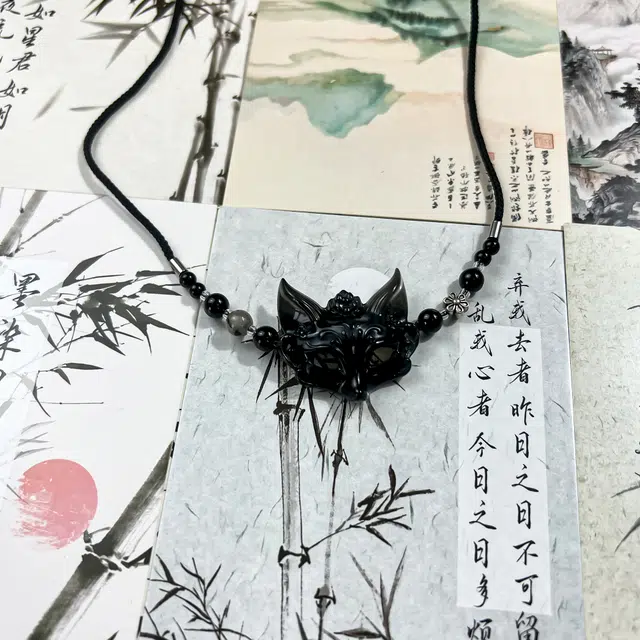 唐之饰 高品质 灵狐面具新中式国潮原创设计狐仙小众吊坠立体雕刻招财纳福护身 岫玉（蛇纹石玉） 项链 男女同款情侣款