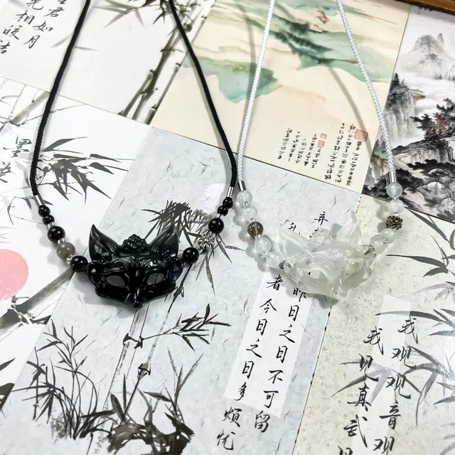 唐之饰 高品质 灵狐面具新中式国潮原创设计狐仙小众吊坠立体雕刻招财纳福护身 岫玉（蛇纹石玉） 项链 男女同款情侣款