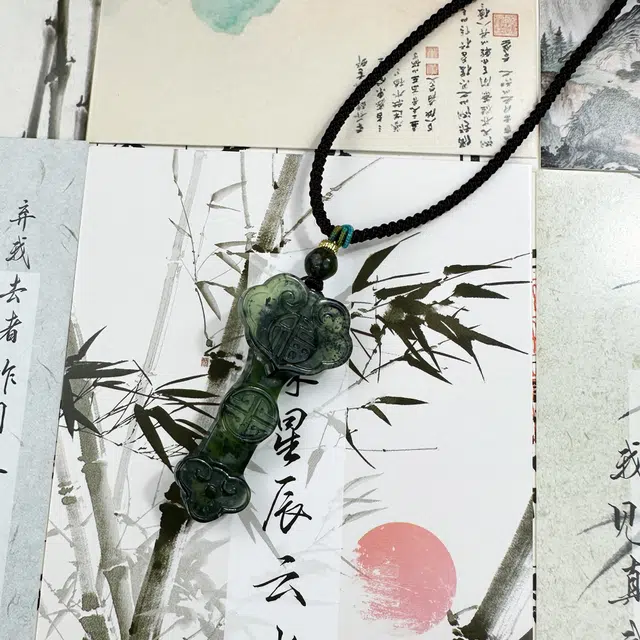唐之饰 招财玉如意 福禄吉祥 多财多福 国潮古风转运温婉大气颈链 新中式国风 岫玉（蛇纹石玉） 项链 男女同款情侣款