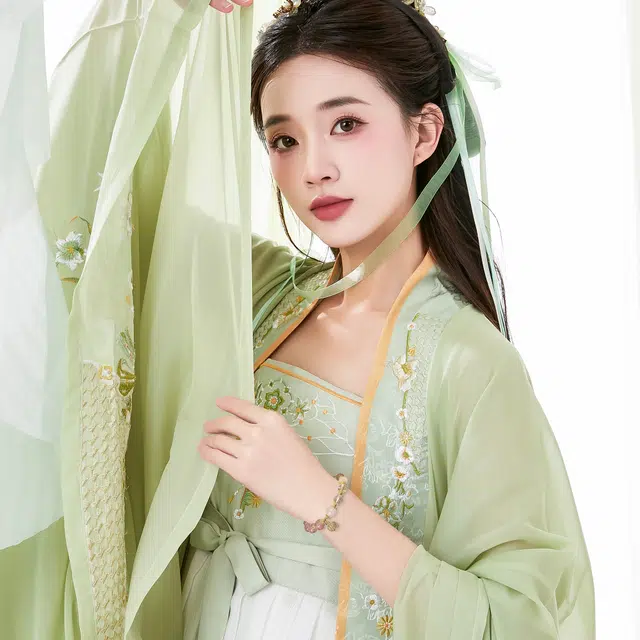 唐之饰 新中式渐变粉福牌桃花 国风福气满满清凉 原创设计 水晶 玉石手串 男女同款情侣款