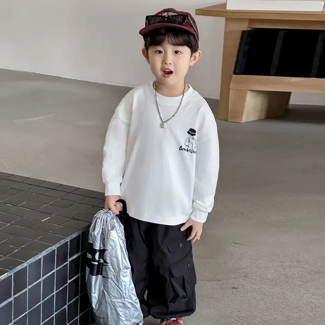 浪莎休闲运动套装 春秋 帅气卡通印花两件套 白色 中小童