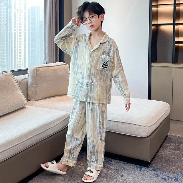 浪莎家居服套装 春秋 时尚帅气睡衣两件套 米色青少年