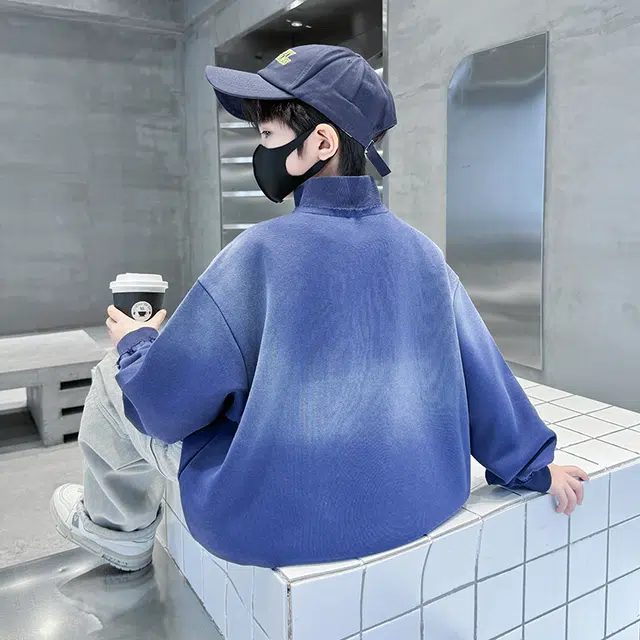 浪莎休闲卫衣 春秋 时尚字母印花立领上衣 蓝色 青少年