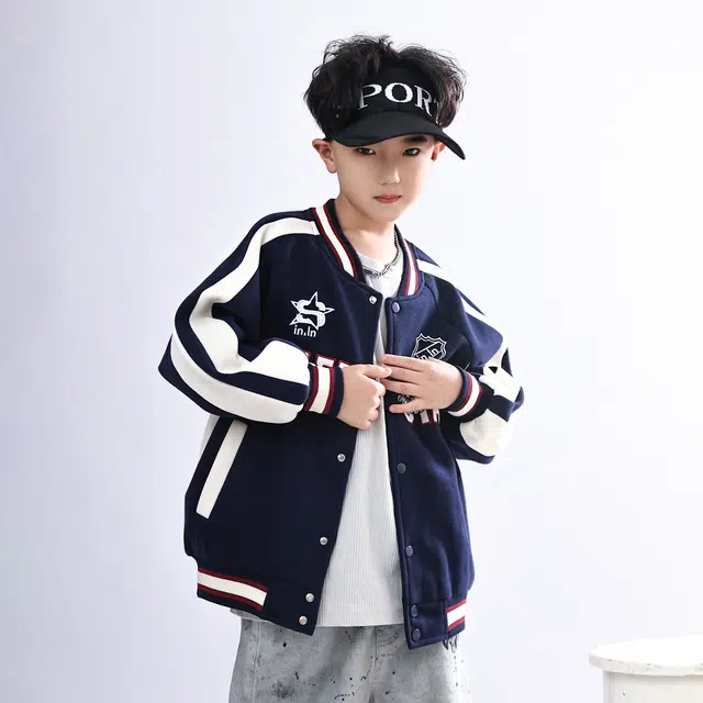 浪莎休闲棒球服 春秋 潮流拼色刺绣外套 藏青色 青少年