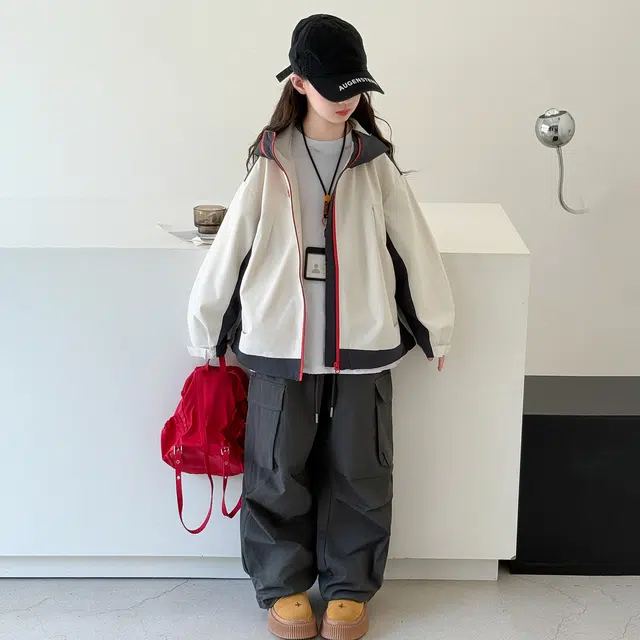 浪莎休闲夹克 春秋 时尚个性拼接连帽外套 米色 青少年