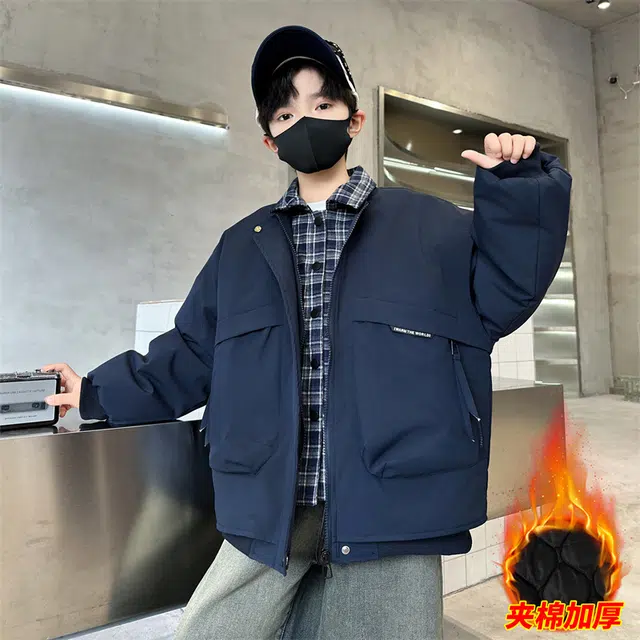 浪莎休闲棉衣 冬季 夹棉加厚拼接格子棉服 青少年
