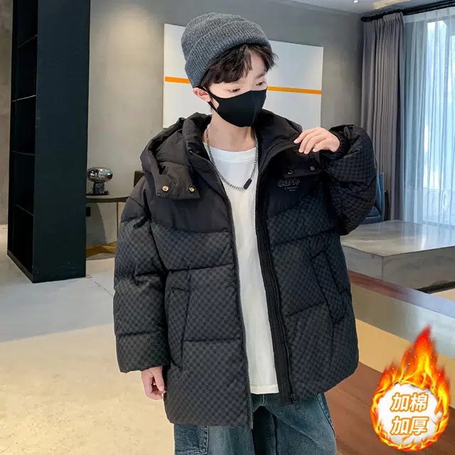 浪莎休闲棉衣 冬季 加棉加厚洋气连帽棉服 黑色 青少年