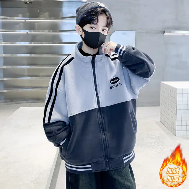 浪莎休闲棉衣 冬季 加绒加厚拼接字母棉服 青少年