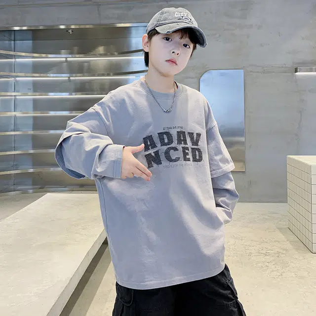 浪莎休闲卫衣 春秋 潮流字母印花圆领上衣 灰色 青少年