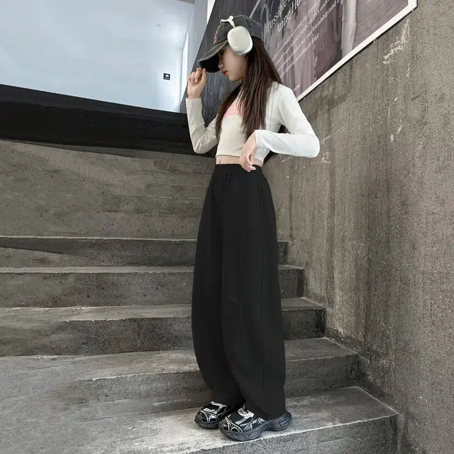 青少年 浪莎针织运动裤 春秋 潮流纯色宽松弯刀裤