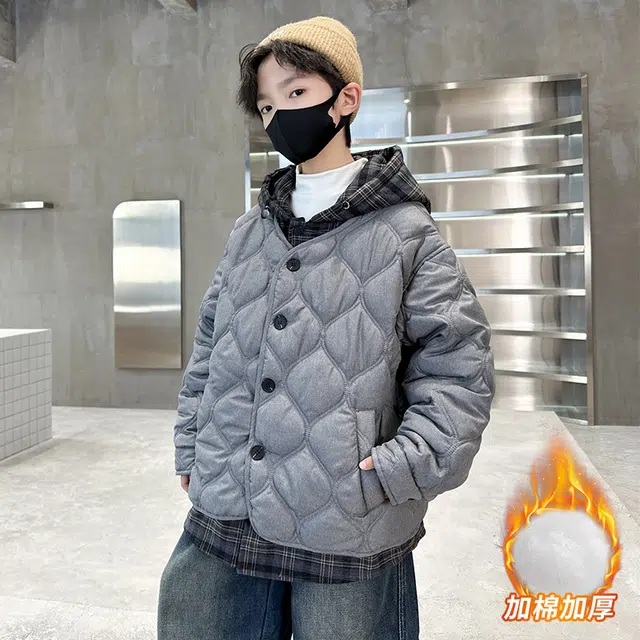 浪莎休闲棉衣 冬季 加棉加厚拼接格子棉服 青少年