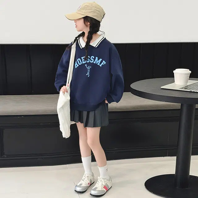 浪莎卫衣 舒适简约翻领长袖 藏青色 儿童款