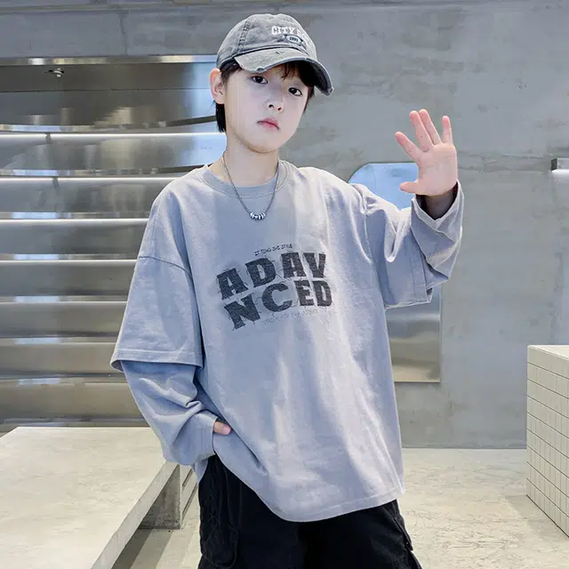 浪莎休闲卫衣 春秋 潮流字母印花圆领上衣 灰色 青少年