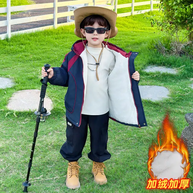 浪莎休闲棉衣 冬季 加绒加厚拼色棉服 中小童