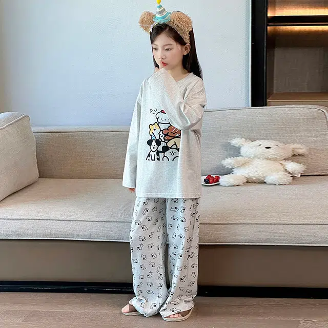 浪莎休闲家居服套装 春秋 可爱小狗印花睡衣两件套青少年
