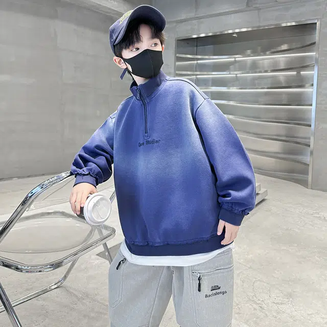 浪莎休闲卫衣 春秋 时尚字母印花立领上衣 蓝色 青少年