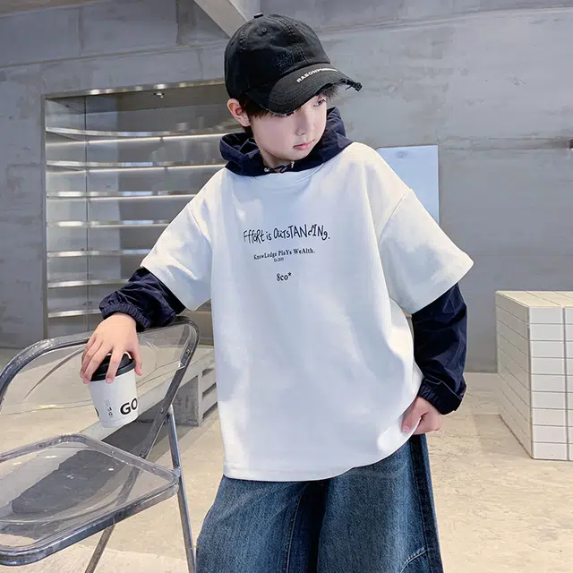 浪莎休闲卫衣 春秋 个性拼接连帽字母上衣 青少年