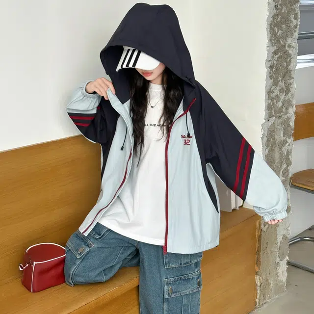 浪莎休闲夹克 春秋 甜酷时尚拼色连帽外套 青少年