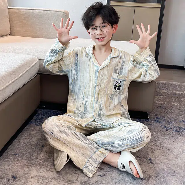 浪莎家居服套装 春秋 时尚帅气睡衣两件套 米色青少年