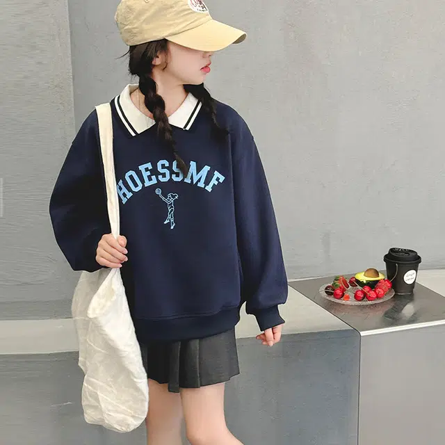 浪莎卫衣 舒适简约翻领长袖 藏青色 儿童款