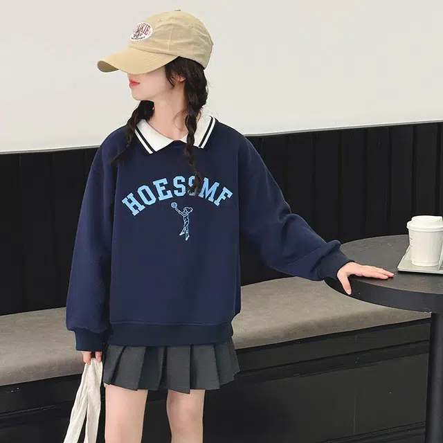 浪莎卫衣 舒适简约翻领长袖 藏青色 儿童款