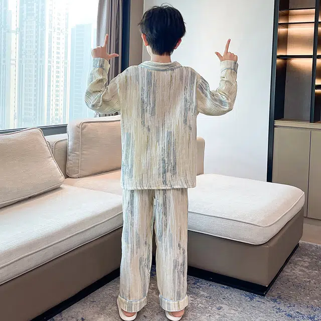 浪莎家居服套装 春秋 时尚帅气睡衣两件套 米色青少年