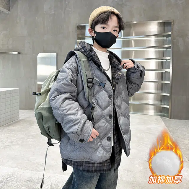 浪莎休闲棉衣 冬季 加棉加厚拼接格子棉服 青少年