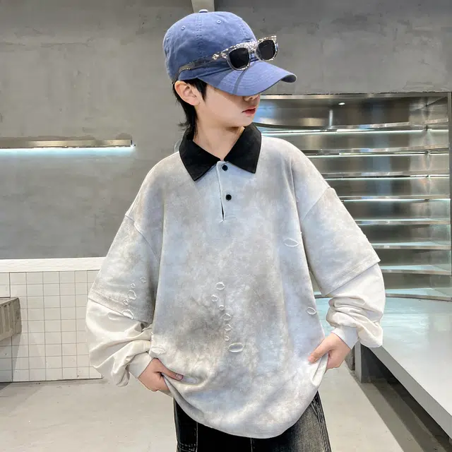 浪莎休闲卫衣 春秋 酷帅洋气拼接翻领上衣 青少年
