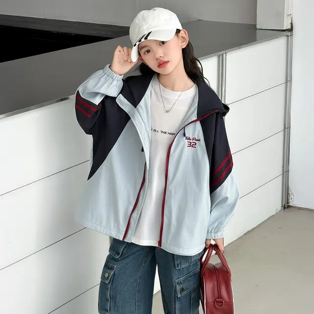 浪莎休闲夹克 春秋 甜酷时尚拼色连帽外套 青少年