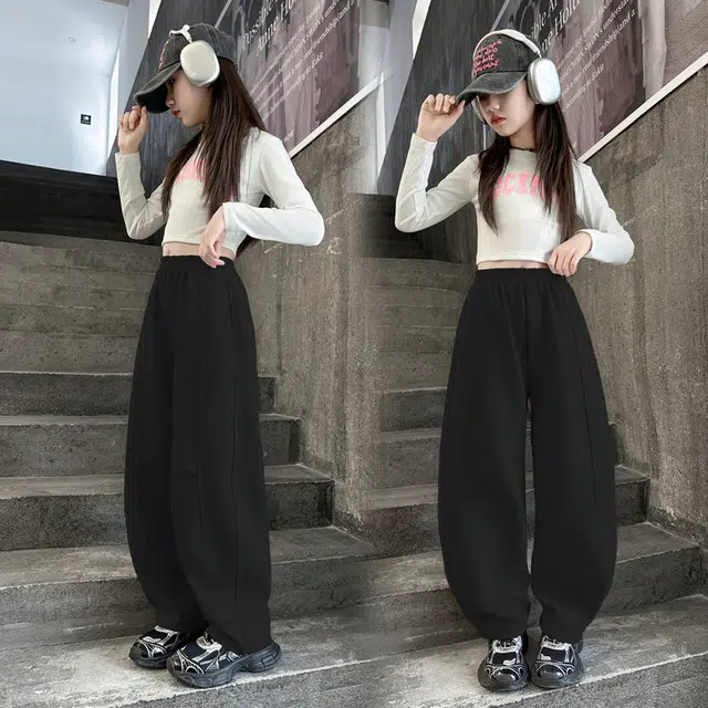 青少年 浪莎针织运动裤 春秋 潮流纯色宽松弯刀裤