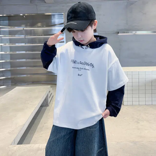 浪莎休闲卫衣 春秋 个性拼接连帽字母上衣 青少年