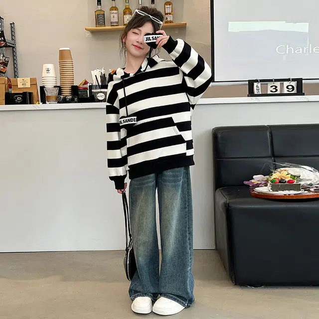 浪莎卫衣 洋气舒适拼色百搭 黑色 儿童款