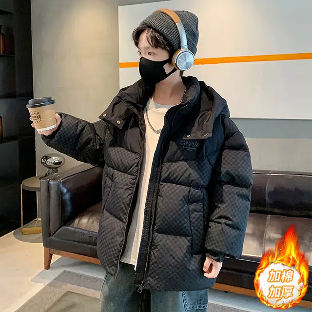 浪莎休闲棉衣 冬季 加棉加厚洋气连帽棉服 黑色 青少年