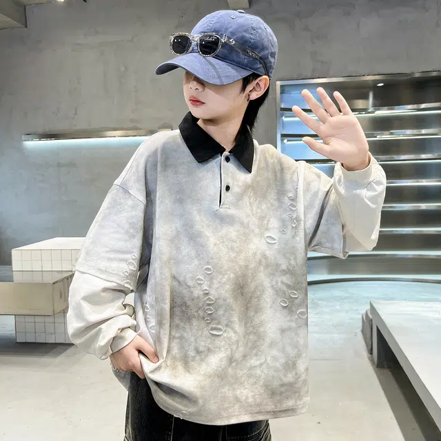 浪莎休闲卫衣 春秋 酷帅洋气拼接翻领上衣 青少年