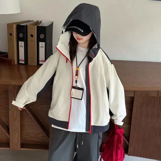 浪莎休闲夹克 春秋 时尚个性拼接连帽外套 米色 青少年