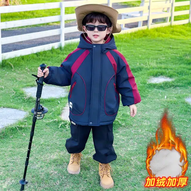浪莎休闲棉衣 冬季 加绒加厚拼色棉服 中小童
