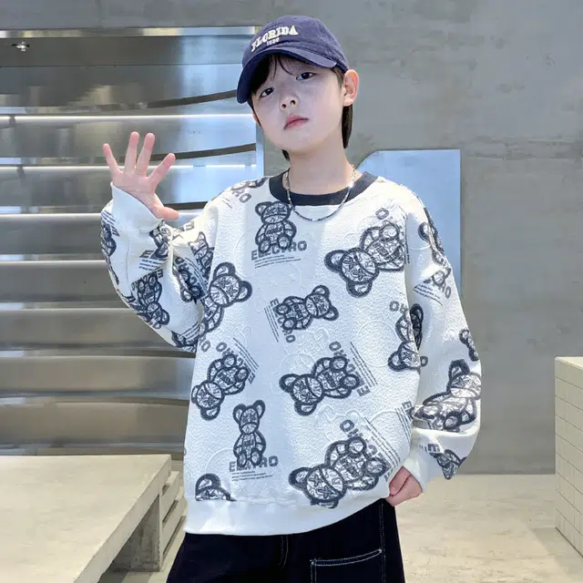 浪莎休闲卫衣 春秋 时尚小熊印花圆领上衣 青少年