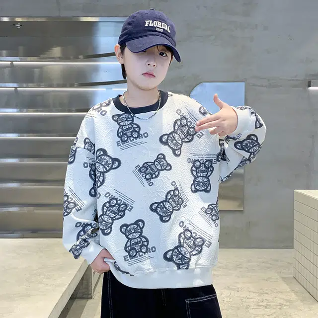 浪莎休闲卫衣 春秋 时尚小熊印花圆领上衣 青少年