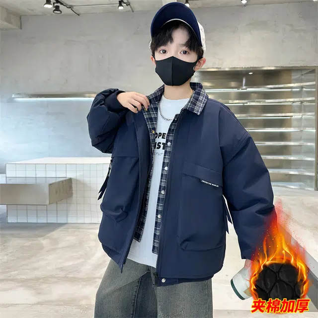 浪莎休闲棉衣 冬季 夹棉加厚拼接格子棉服 青少年