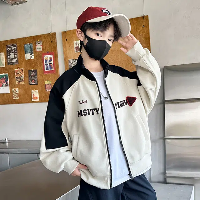 浪莎休闲棒球服 春秋 酷帅个性拼色字母外套 米色 青少年